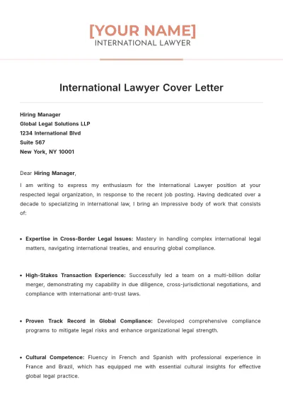 Free International Lawyer Cover Letter to Edit Online