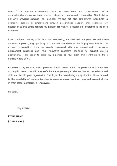 Free Employment Advisor Cover Letter to Edit Online