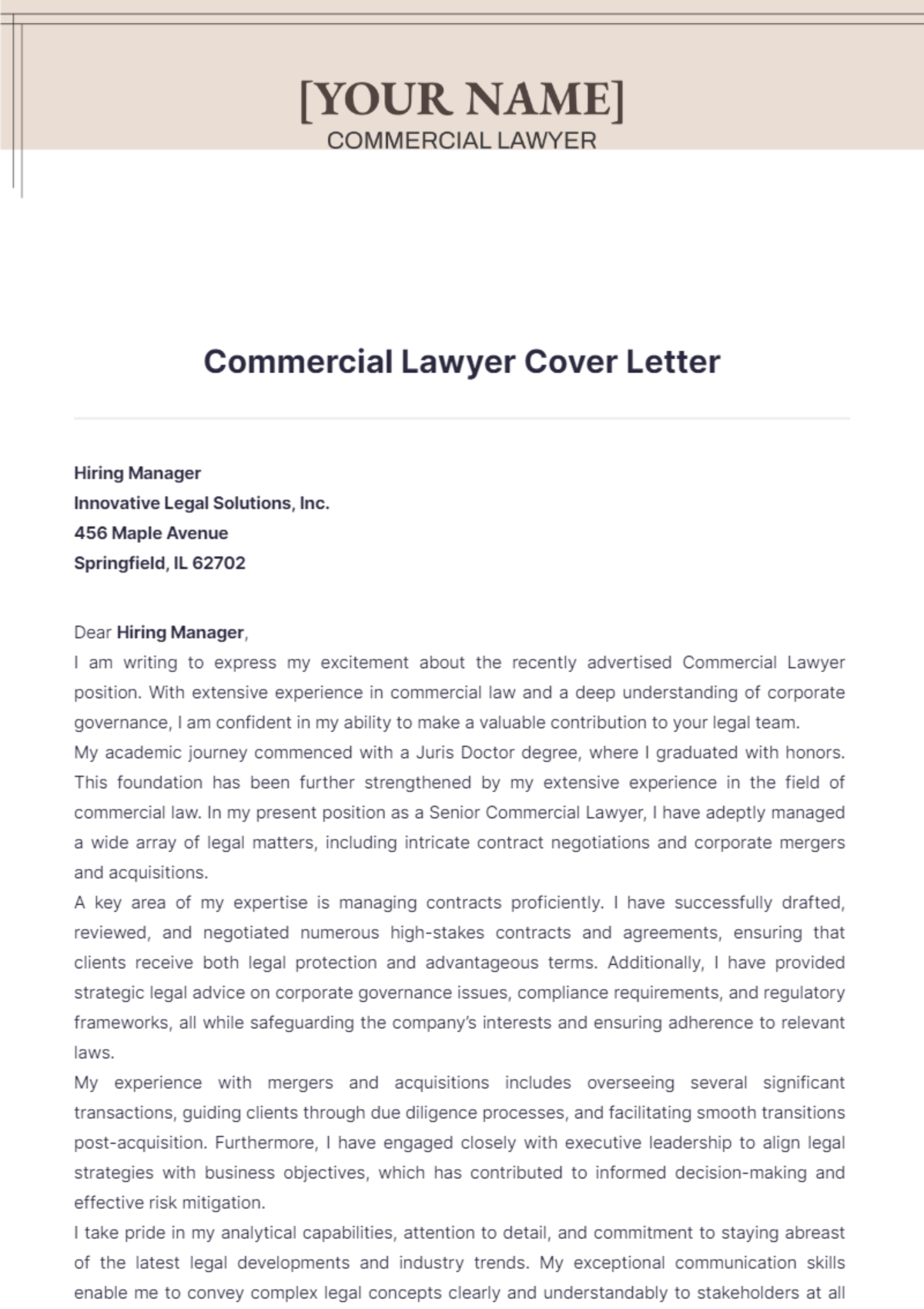 Commercial Lawyer Cover Letter - Edit Online & Download