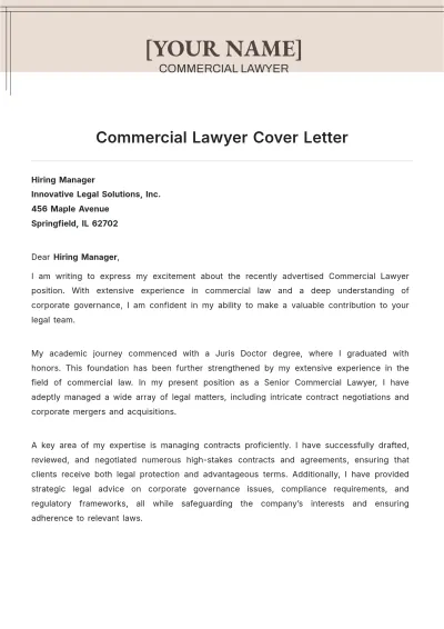 Free Commercial Lawyer Cover Letter to Edit Online