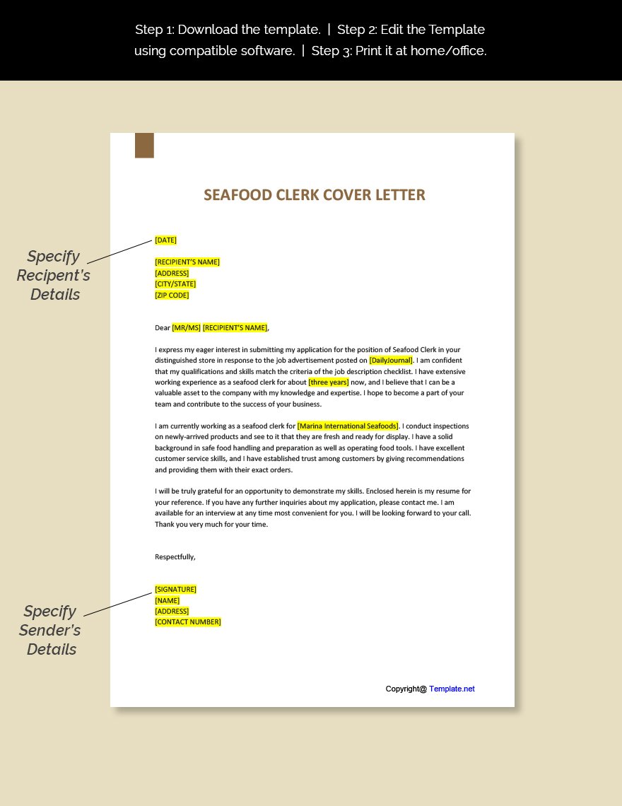 Seafood Clerk Cover Letter