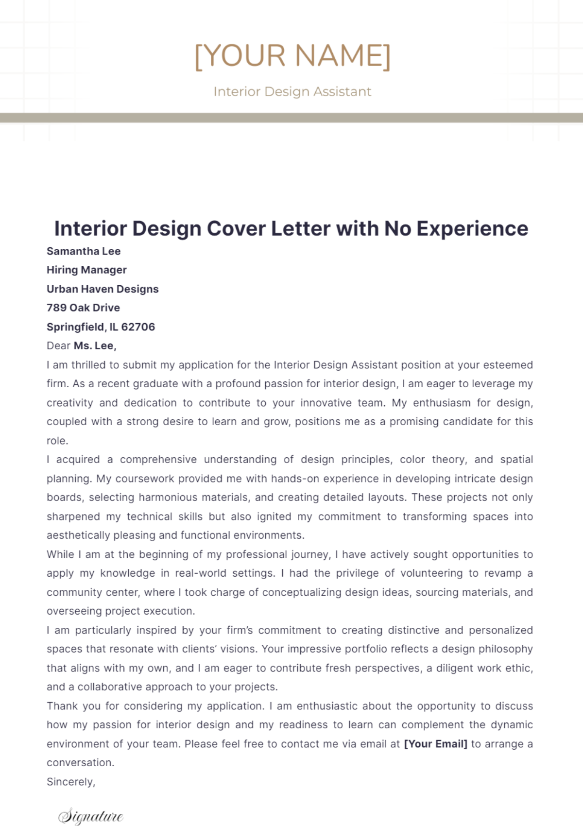 Interior Design Cover Letter with No Experience