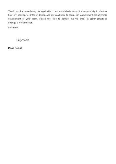 Free Interior Design Cover Letter with No Experience to Edit Online
