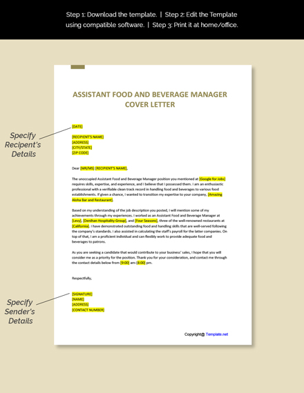 cover letter food service assistant