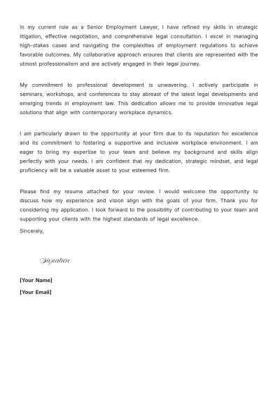 Free Senior Employment Lawyer Cover Letter to Edit Online
