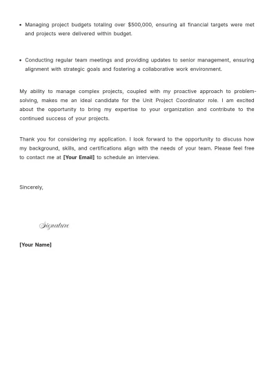 Free Unit Project Coordinator Cover Letter to Edit Online
