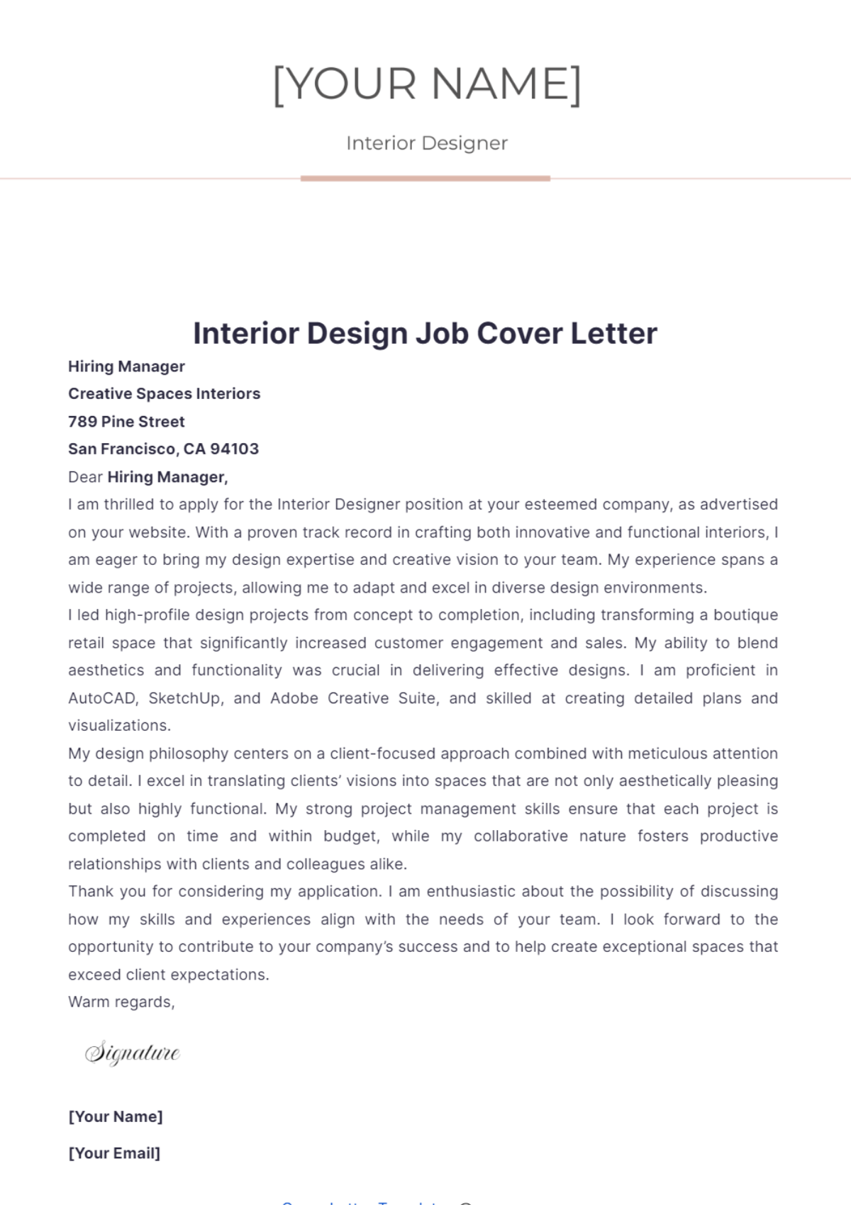 Interior Design Job Cover Letter