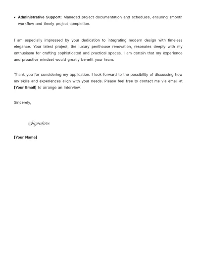 Free Interior Design Assistant Cover Letter to Edit Online