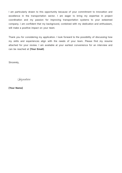Free Transport Project Coordinator Cover Letter to Edit Online