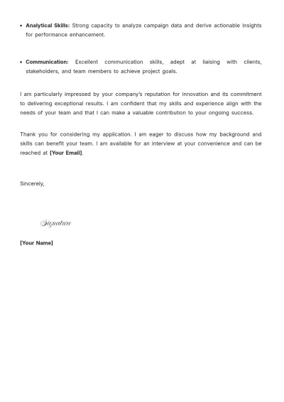 Free Digital Marketing Project Coordinator Cover Letter to Edit Online