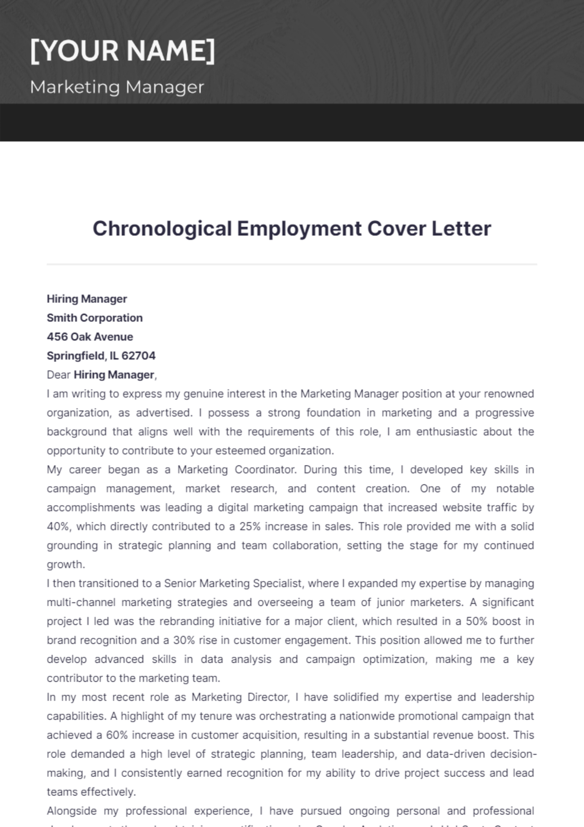 Chronological Employment Cover Letter - Edit Online & Download