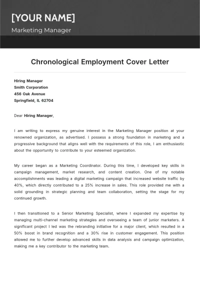 Free Chronological Employment Cover Letter to Edit Online