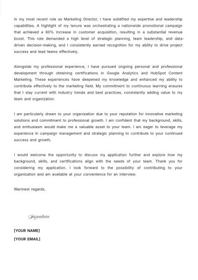 Free Chronological Employment Cover Letter to Edit Online