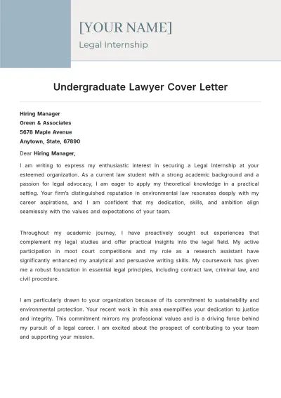 Free Undergraduate Lawyer Cover Letter to Edit Online