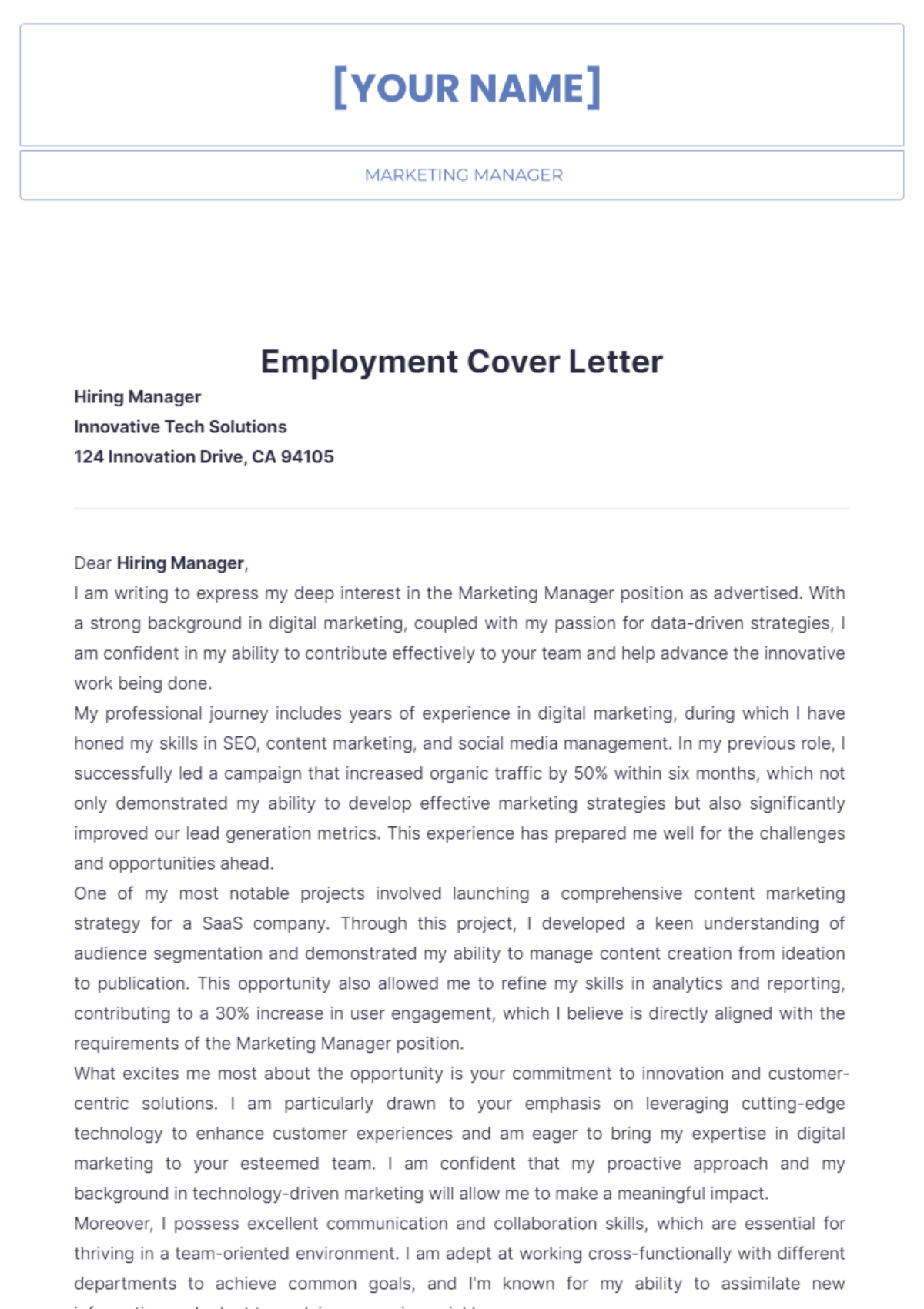 Employment Cover Letter - Edit Online & Download