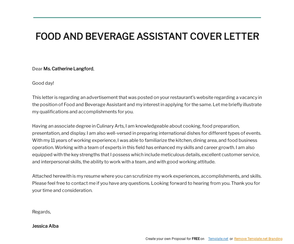 Free Food And Beverage Assistant Cover Letter Template.jpe