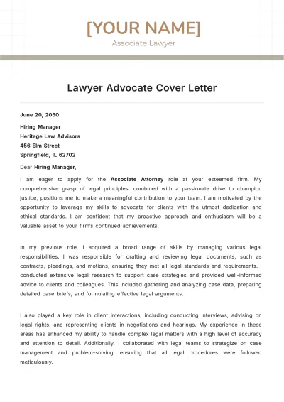 Free Lawyer Advocate Cover Letter to Edit Online