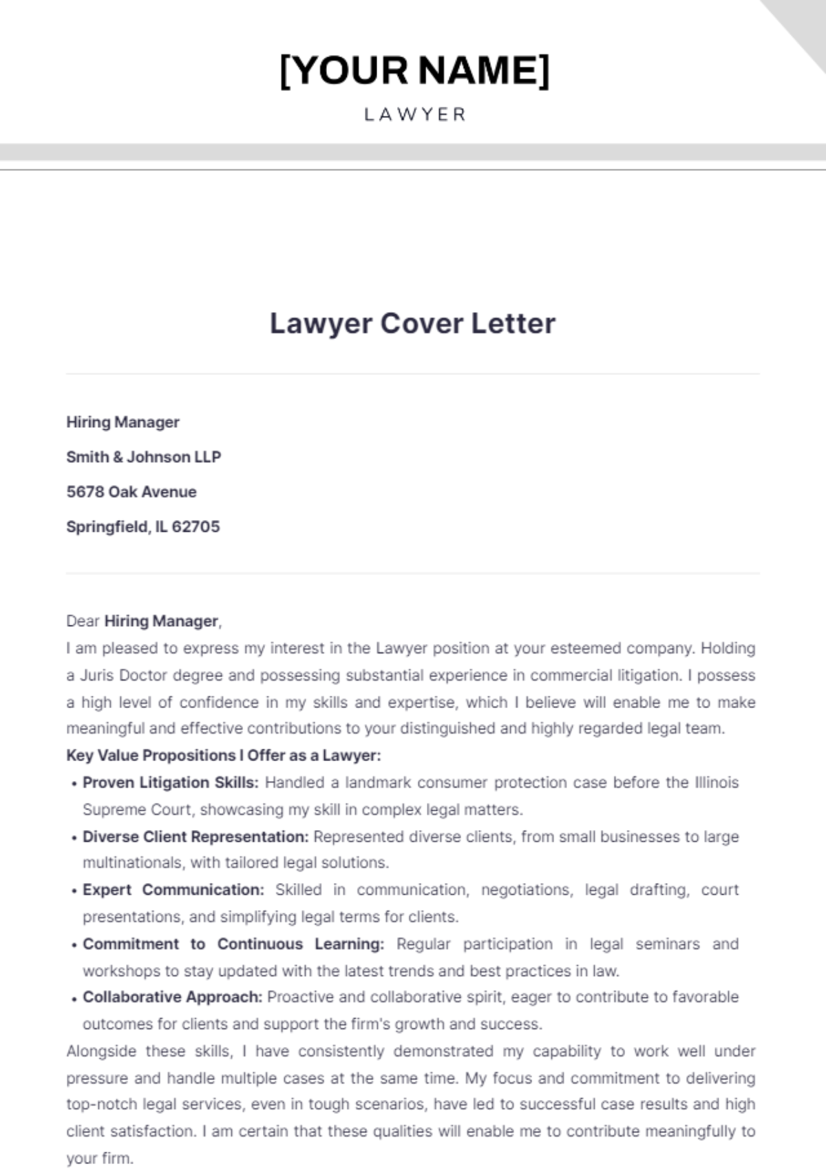 Lawyer Cover Letter - Edit Online & Download