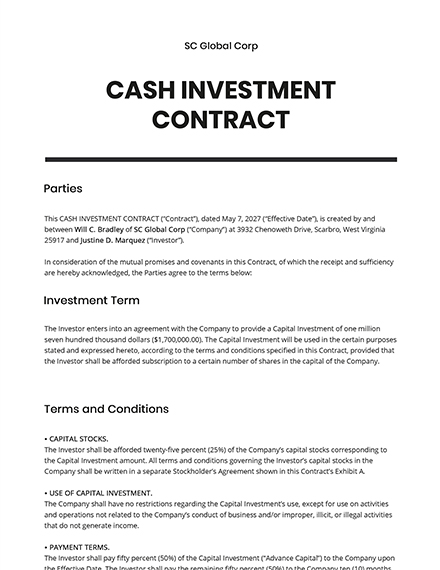 33 Investment Contract Templates Free Downloads Template