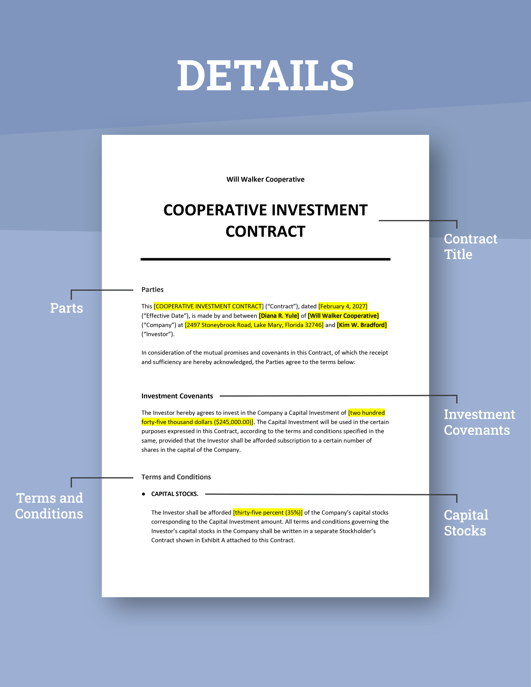 Cooperative Investment Contract Template