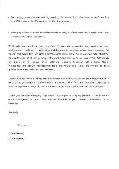 Free Office Manager Employment Cover Letter to Edit Online