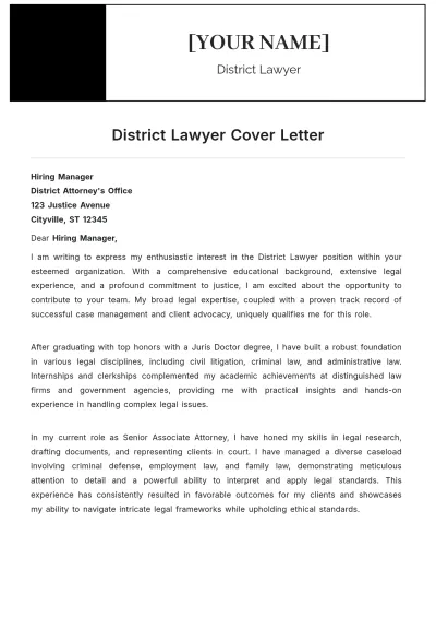 Free District Lawyer Cover Letter to Edit Online