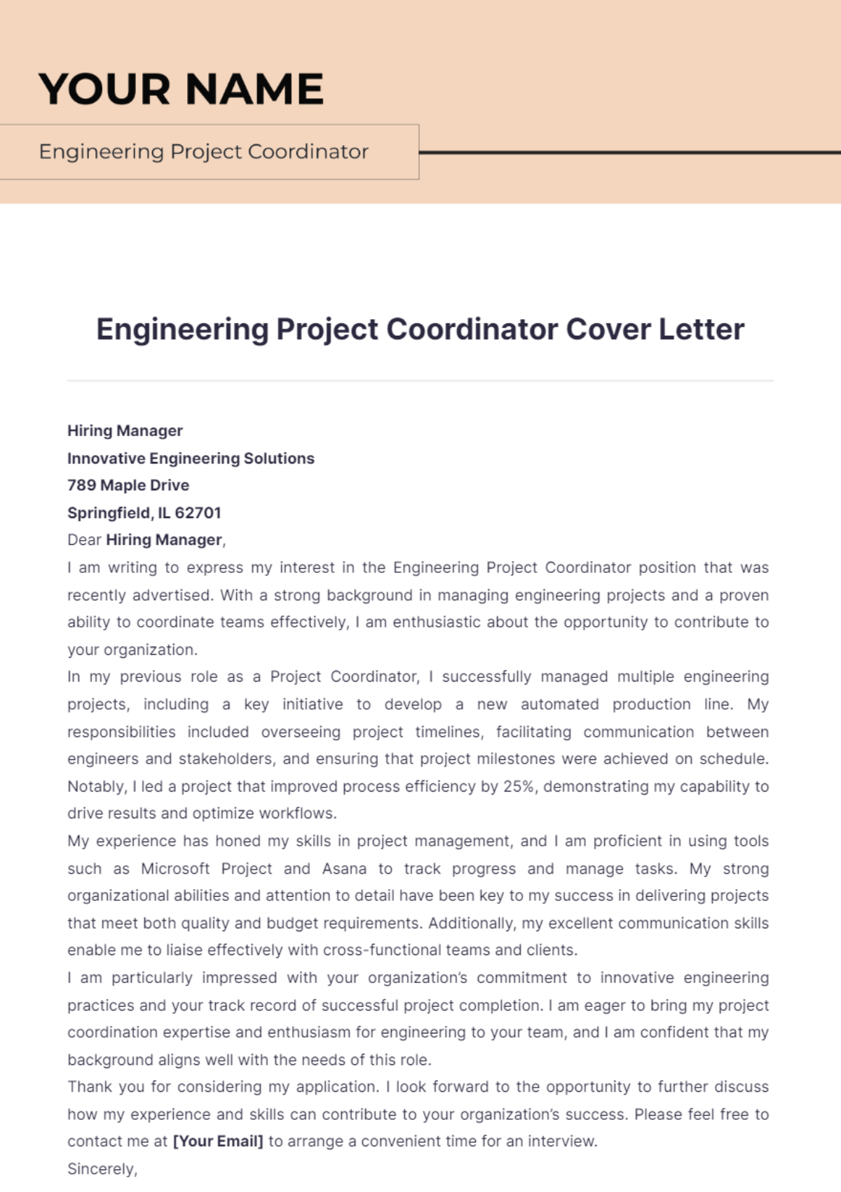 Engineering Project Coordinator Cover Letter - Edit Online & Download