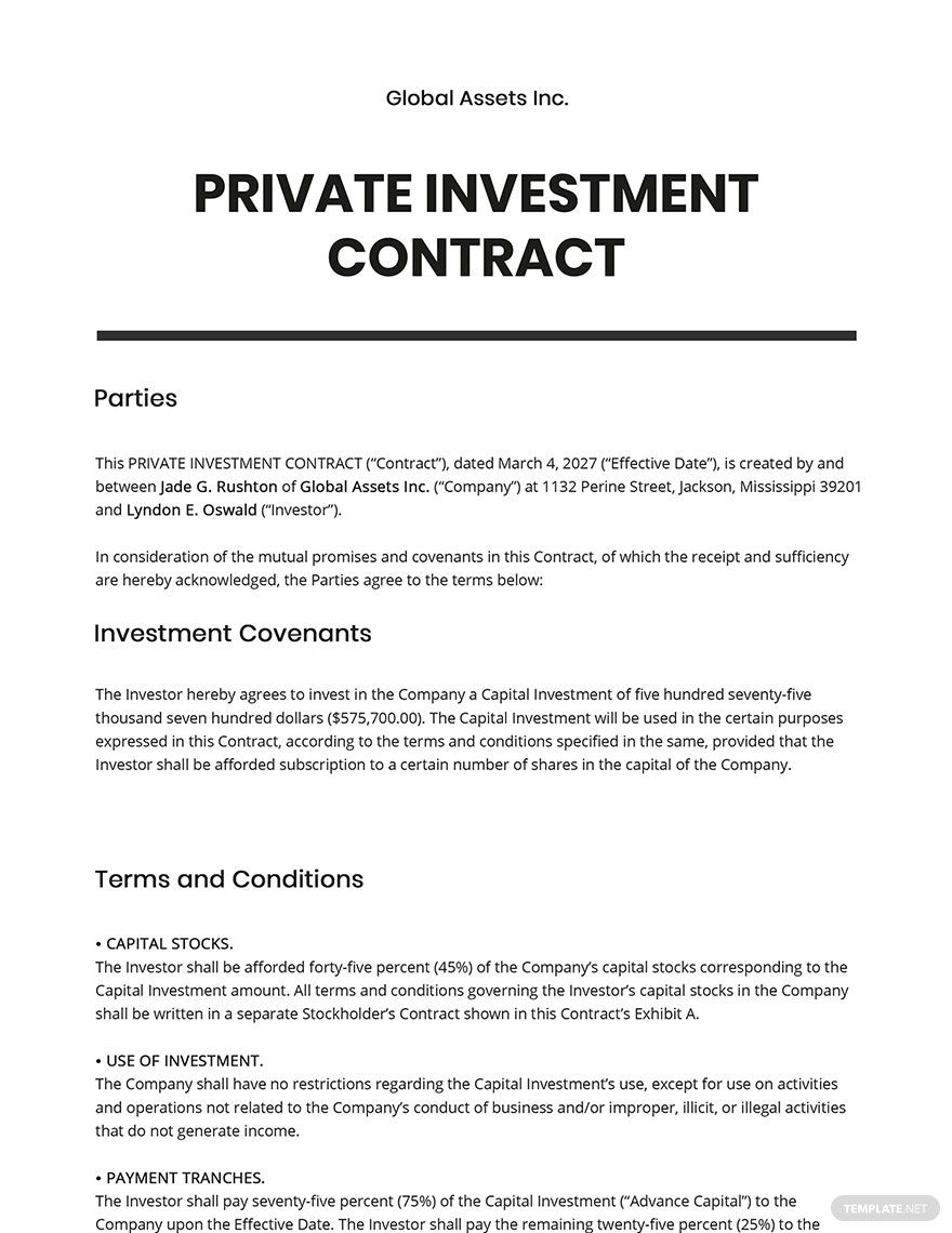 Private Investment contract Template