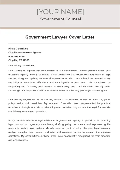 Free Government Lawyer Cover Letter to Edit Online