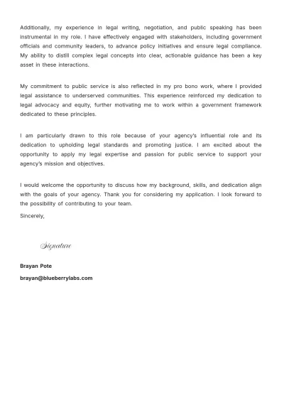 Free Government Lawyer Cover Letter to Edit Online