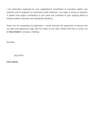 Free Patient Care Project Coordinator Cover Letter to Edit Online