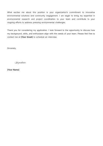 Free Environment Research Project Coordinator Cover Letter to Edit Online
