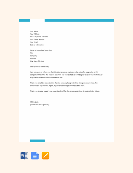 Printable Two Week Notice Letter 34 Two Weeks Notice Letter Templates 