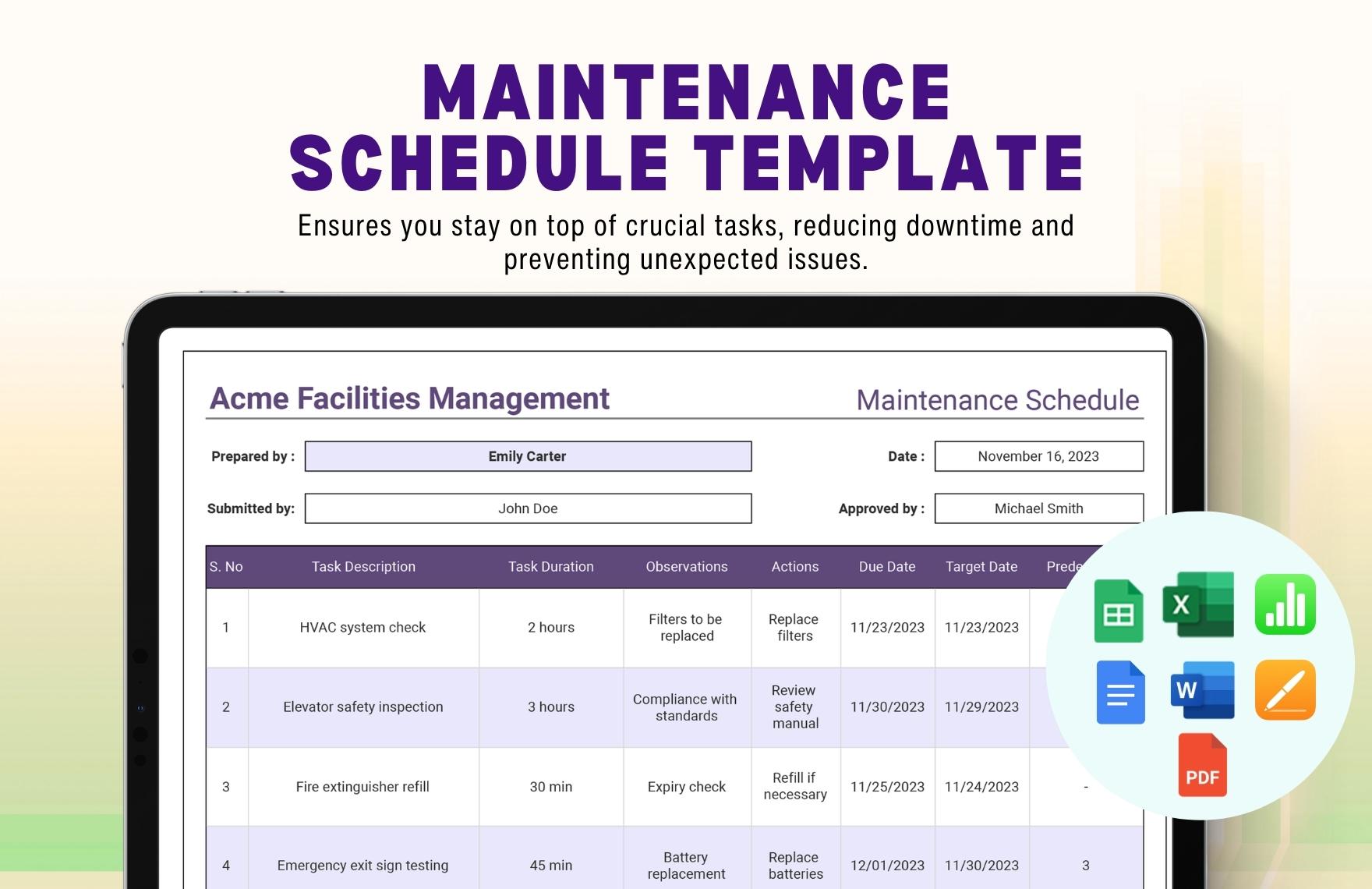 Editable Maintenance Templates In Excel To Download