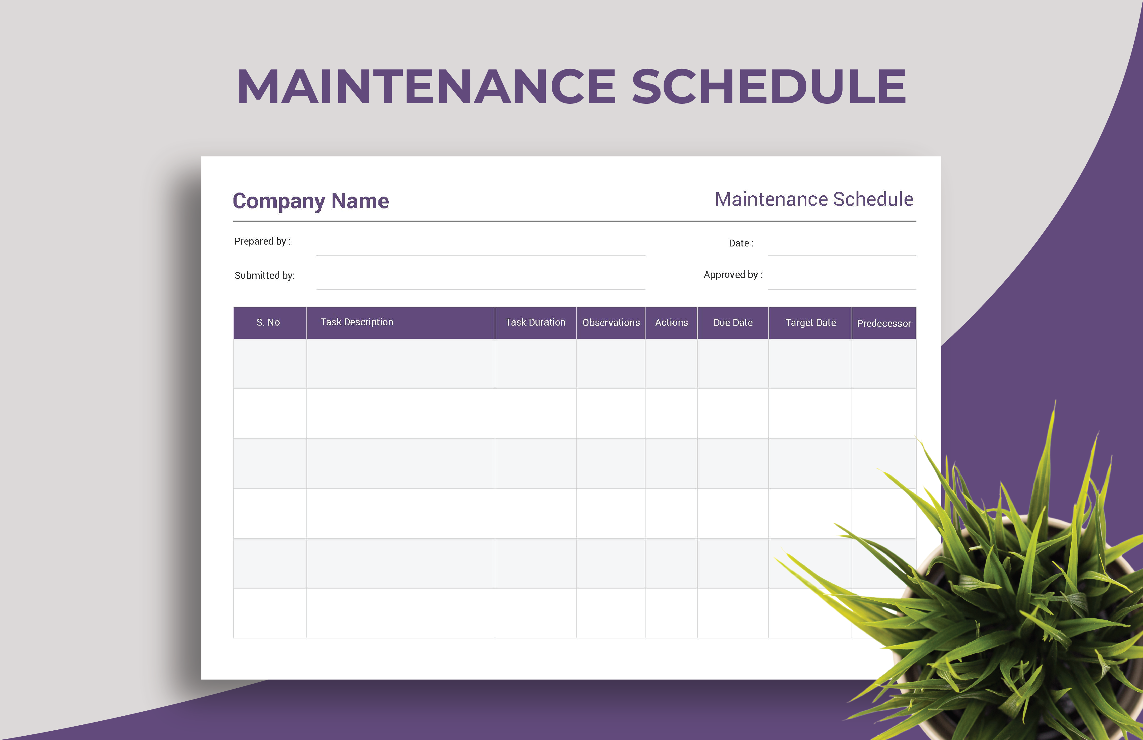 Machine Maintenance Schedule Template Excel