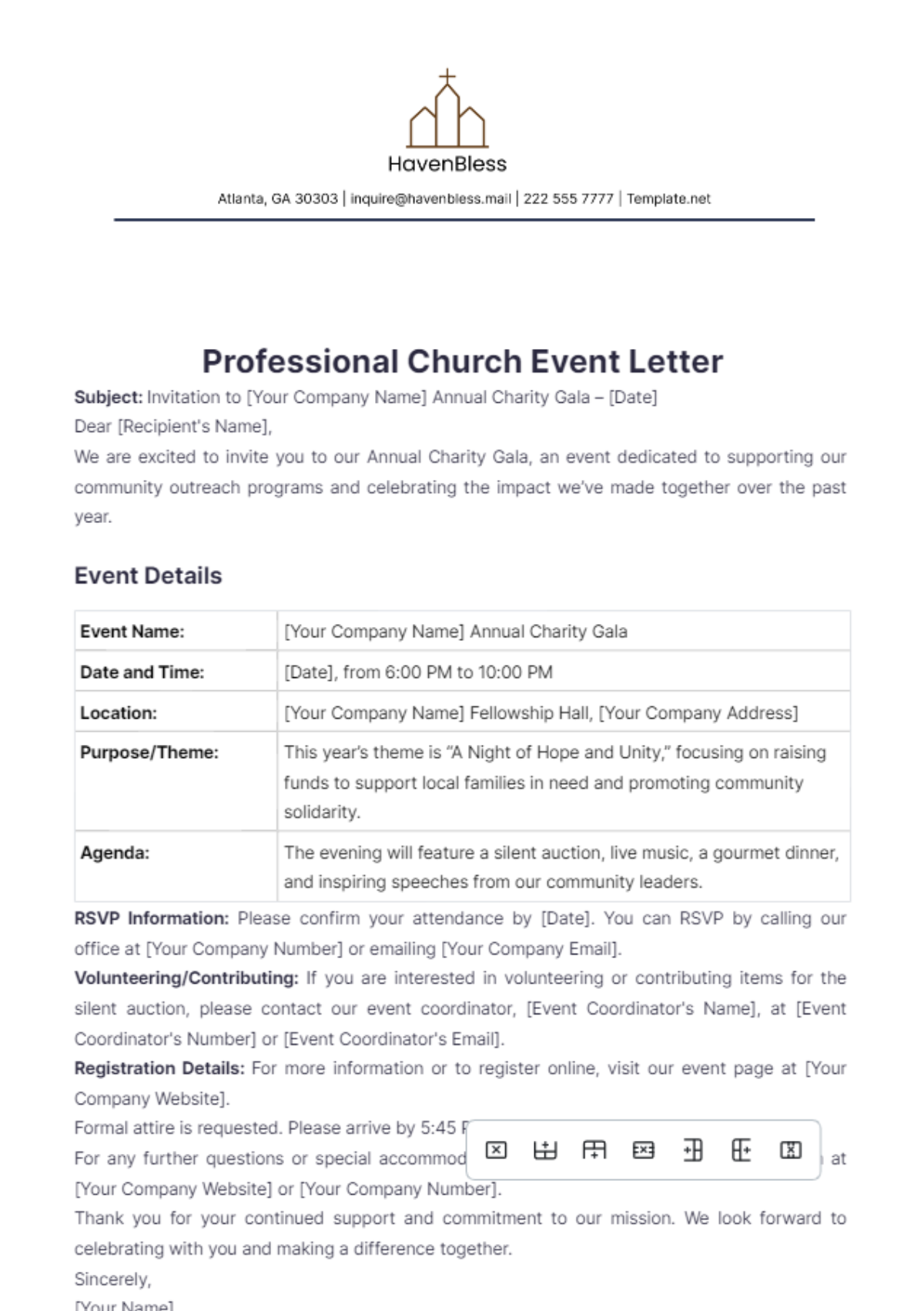 Professional Church Event Letter Template - Edit Online & Download