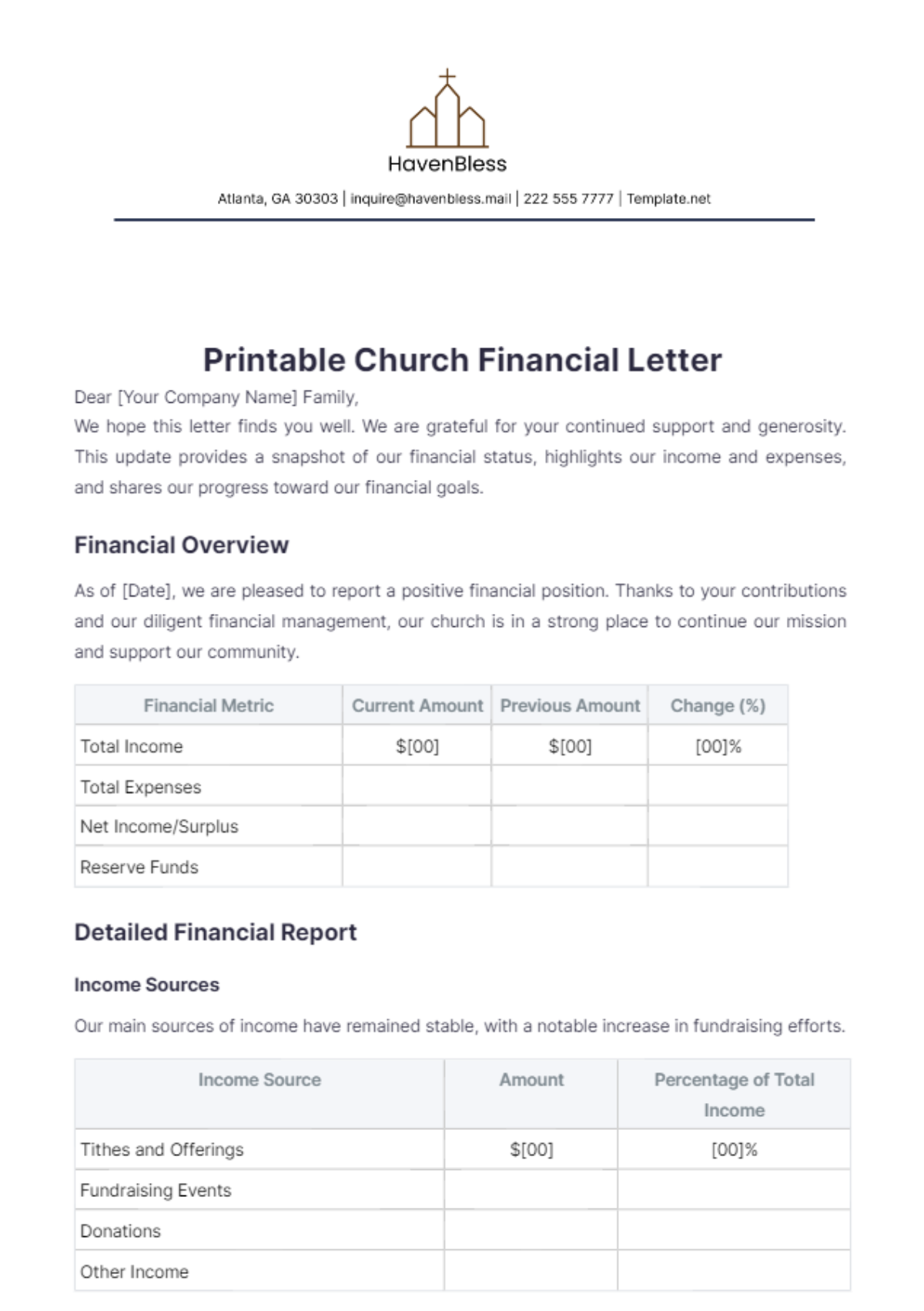 Printable Church Financial Letter Template - Edit Online & Download