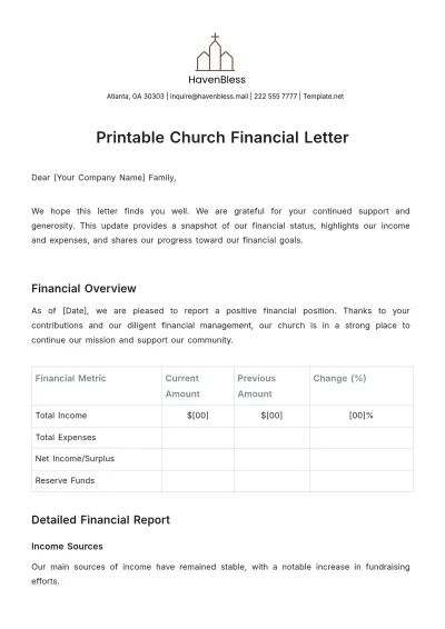 Free Printable Church Financial Letter Template to Edit Online