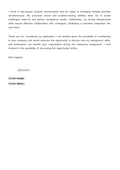 Free Employment Cover Letter for Temporary Position to Edit Online