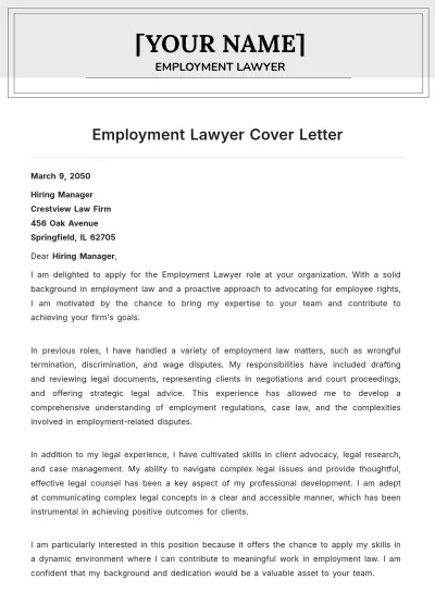 Free Employment Lawyer Cover Letter to Edit Online