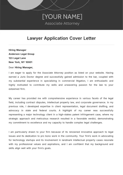 Free Lawyer Application Cover Letter to Edit Online