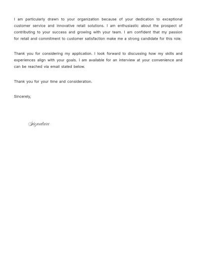 Free Retail Job Employment Cover Letter to Edit Online