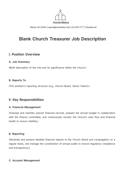Free Blank Church Treasurer Job Description Template to Edit Online