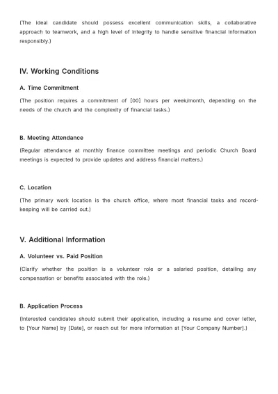 Free Blank Church Treasurer Job Description Template to Edit Online