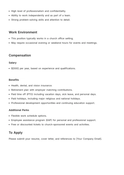 Free Professional Church Administrative Assistant Job Description Template to Edit Online