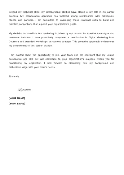 Free Employment Career Change Cover Letter to Edit Online