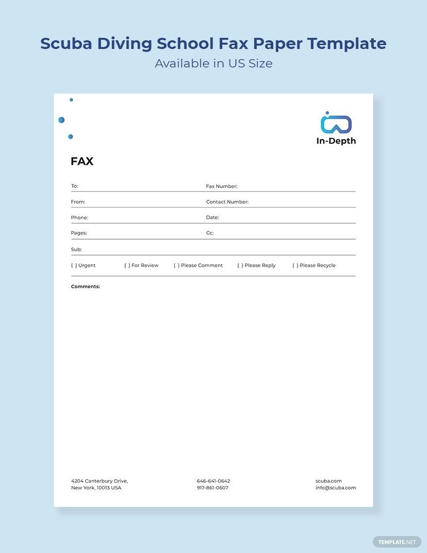 Scuba Diving School Fax Paper Template