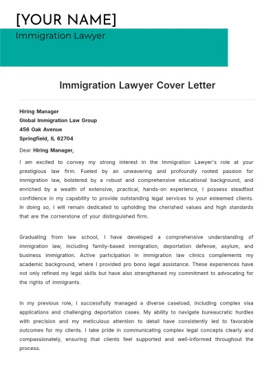 Free Immigration Lawyer Cover Letter to Edit Online