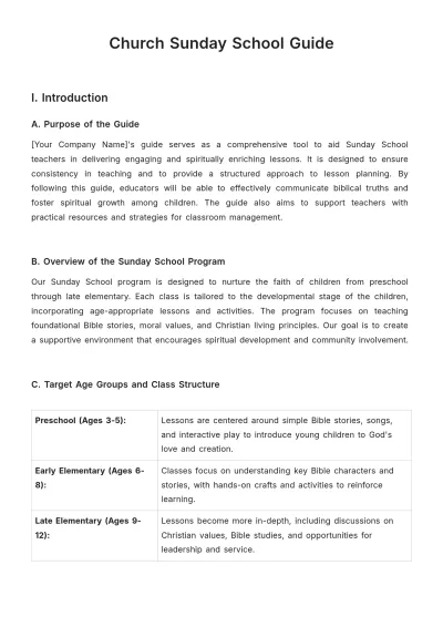 Free Church Sunday School Guide Template to Edit Online