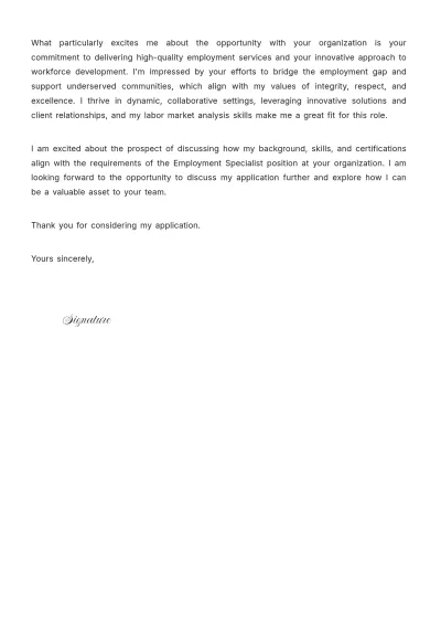 Free Employment Specialist Cover Letter to Edit Online